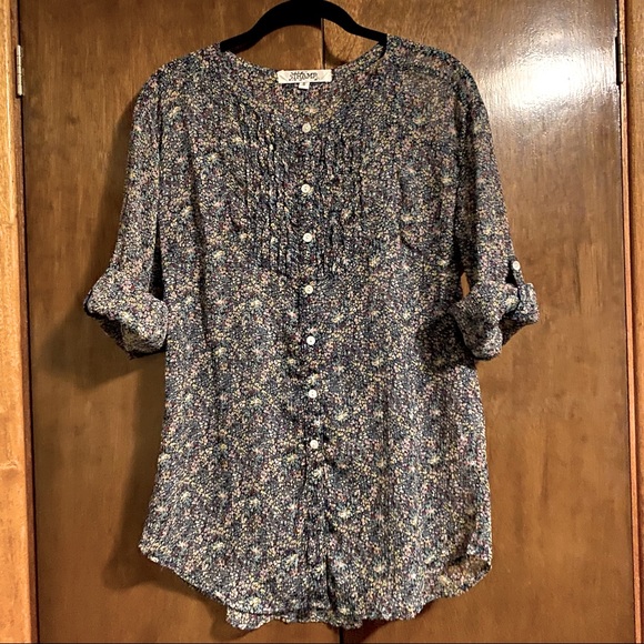 Tramp Floral Button Up Sheer Blouse - Picture 1 of 3